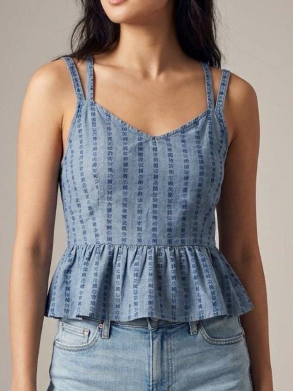 HOLLISTER Light Blue Geometric Peplum Tank Top 100% Cotton